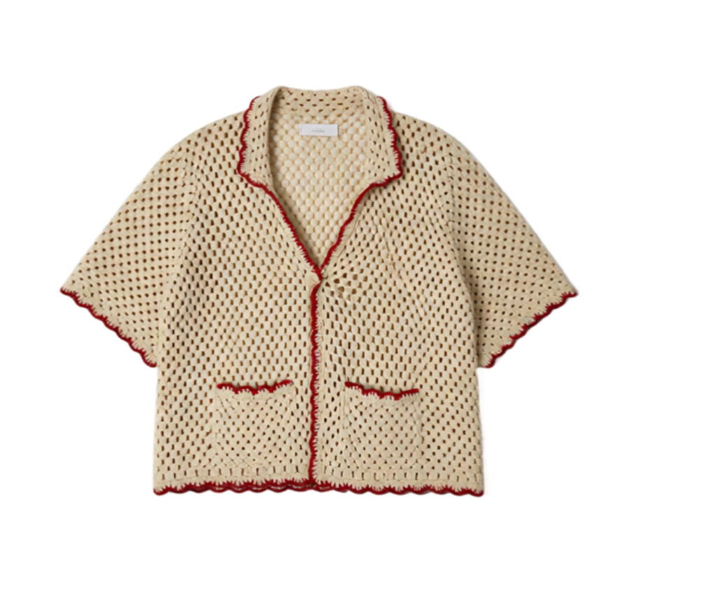 Greylin Crochet Scalloped Polo Cardigan Sweater L Cream Red
